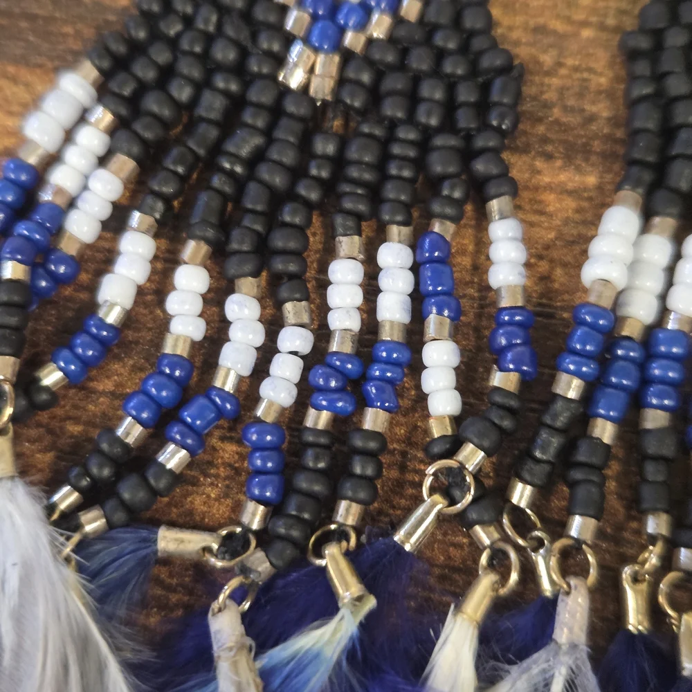 Express Blue Seed Bead Feather Earrings - Picture 5 of 6